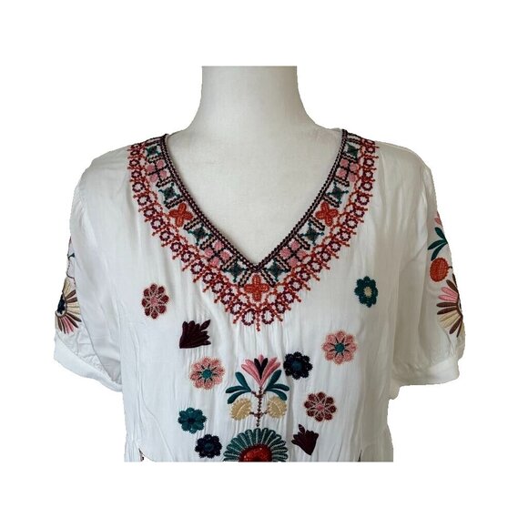 ORANGE CREEK Dress Size M/L White Boho Embroidered Midi Lined Rayon - Picture 2 of 10